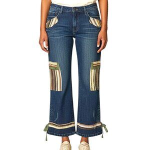 Y2K Alberto Makali Mid-Rise Cropped Cargo Jean Embellished Patchwork Trendy 12